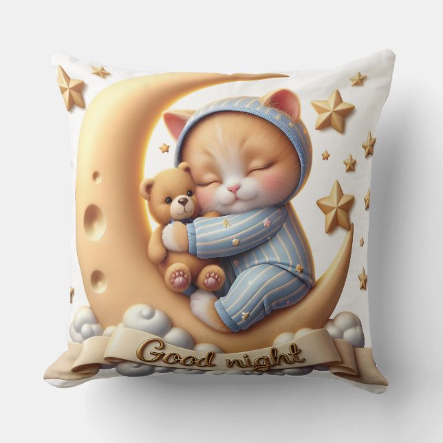 Almofada Gatinho com Urso de Teddy, Coleção de Natasha Us (Frente)