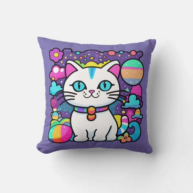 Almofada Gatinho Cósmico Branco Fofo (Frente)
