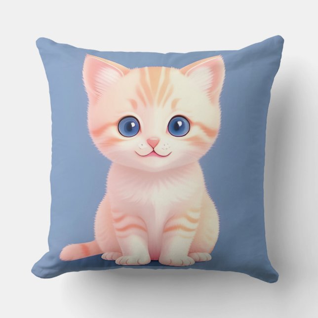 Almofada Gatinho de Desenho Animado Adorável Com Olhos Azui (Frente)