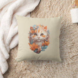 Almofada Gatinho de Floral Laranja Fofo