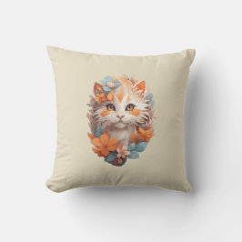Almofada Gatinho de Floral Laranja Fofo