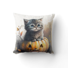 Gatinho de Halloween por Aquarela em um Jack-o-lan