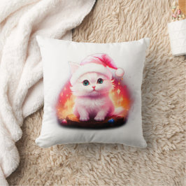 Almofada Gatinho de Natal Fofo com Chapéu de Papai Noel