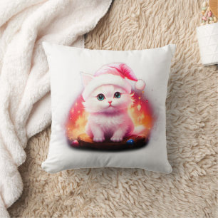 Almofada Gatinho de Natal Fofo com Chapéu de Papai Noel