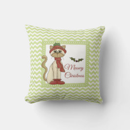 Almofada Gatinho de Natal meowy com fundo de fêmur verde