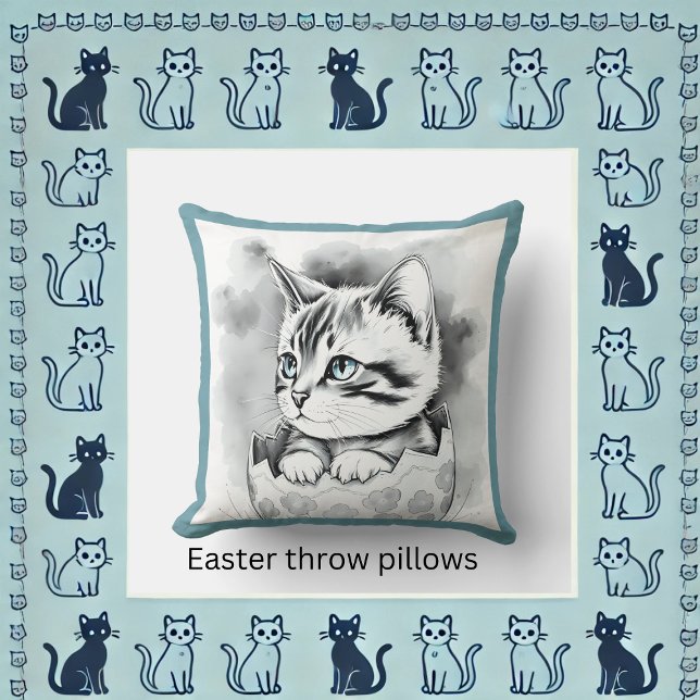 Almofada Gatinho de Páscoa branca em Floral Eggshell (Criador carregado)