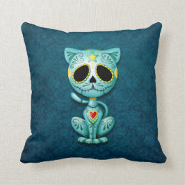 Almofada Gatinho do açúcar do zombi, azul