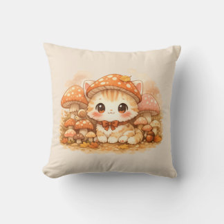 Almofada Gatinho Floresta de Cogumelo Kawaii  Gato Fofo e A
