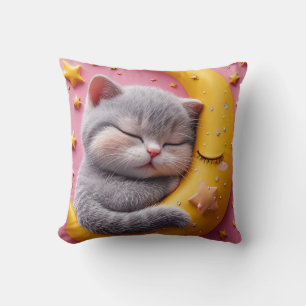 Almofada Gatinho Fofo Dormindo na Lua Berçário
