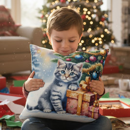 Almofada Gatinho Fofo Sob a Árvore de Natal