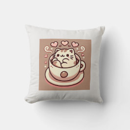 Almofada Gatinho Gato Inteiro e Café-Cute Kawaii em Teacup