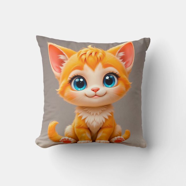 Almofada Gatinho Laranja Fofo Desenho Animado Estilo Aconch (Frente)