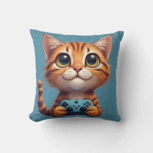 Almofada Gatinho Laranja Segurando Controle de Jogo Gamer G