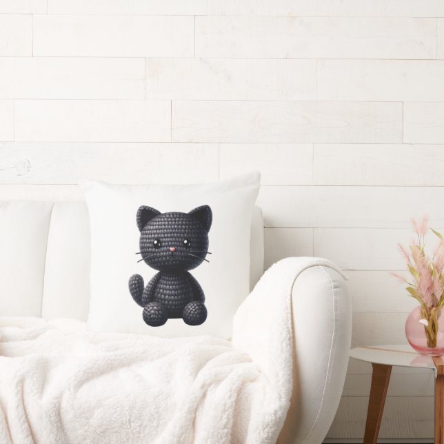 Almofada Gatinho Preto de Crochê (Sofá)