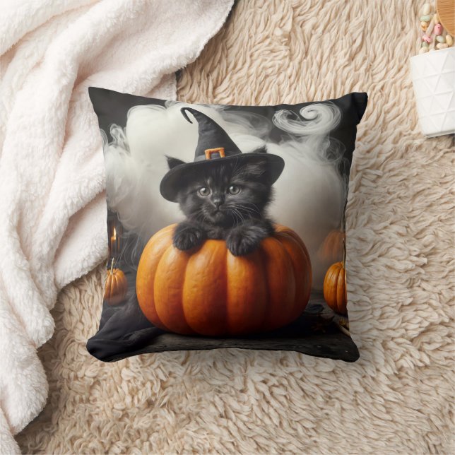 Almofada Gatinho Preto De Halloween Em Pumpkin (Cobertor)