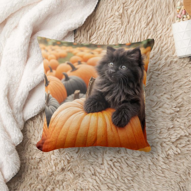 Almofada Gatinho Preto do Halloween num Pumpkin (Cobertor)