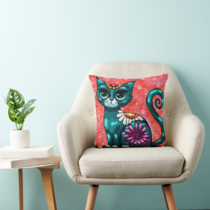 Almofada Gatinho Whimsso Sentado em Rã Teal Floral