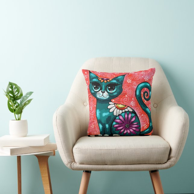 Almofada Gatinho Whimsso Sentado em Rã Teal Floral (Cadeira)