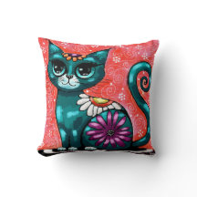 Gatinho Whimsso Sentado em Rã Teal Floral