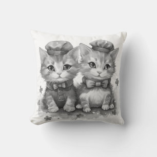 Almofada Gatinhos pretos e brancos com arco e chapéus bonit
