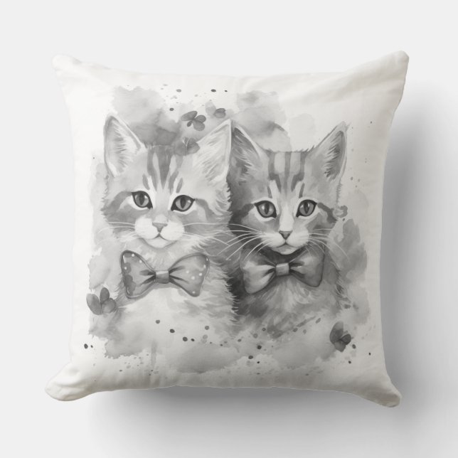 Almofada Gatinhos pretos e brancos com arcos e borboletas (Frente)