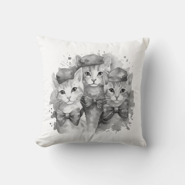 Almofada Gatinhos pretos e brancos com arcos e chapéus (Frente)