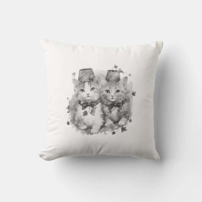 Almofada Gatinhos pretos e brancos com chapéus (Frente)