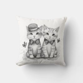 Almofada Gatinhos pretos e brancos com laço de bolinhas