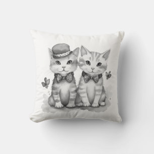Almofada Gatinhos pretos e brancos com laço de bolinhas