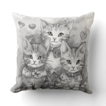 Gatinhos pretos e brancos corações