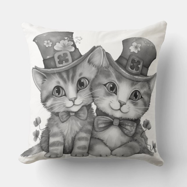 Almofada Gatinhos pretos e brancos grandes e felizes (Frente)