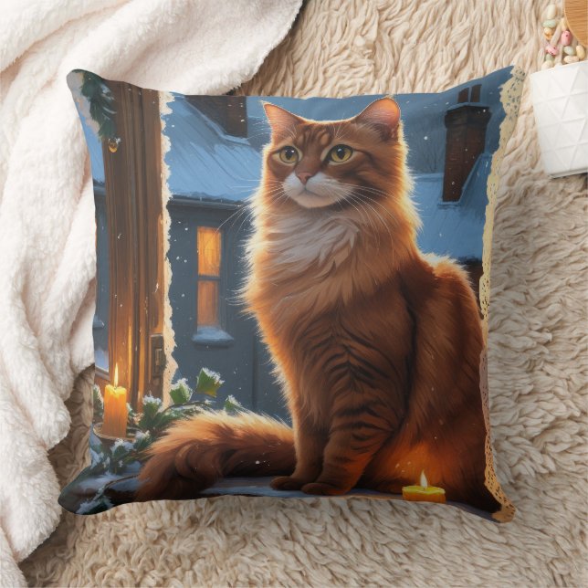 Almofada Gato Abissínio com Luzes de Natal Feriado (Cobertor)