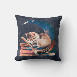 Almofada Gato Adorável na Lua Lendo Um Livro
