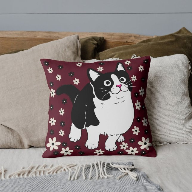 Almofada Gato Animal Pet Amante Branco Preto Burgundy Perso (Criador carregado)