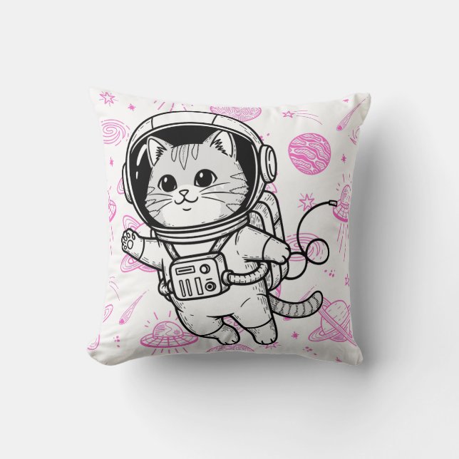 Almofada Gato Astronauta Fofo Espaço Personalizado Crianças (Frente)