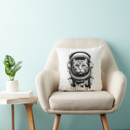 Almofada Gato Astronauta Preto e Branco