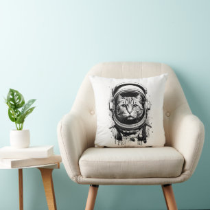 Almofada Gato Astronauta Preto e Branco
