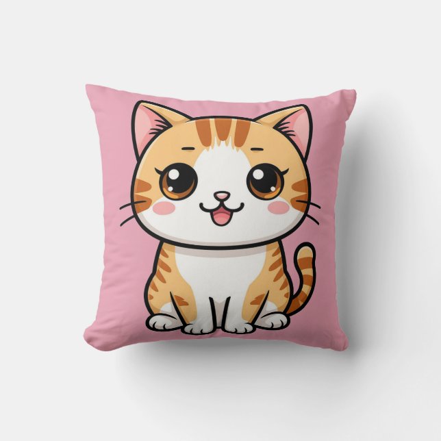 Almofada Gato Atigrado Laranja Desenho Fofo (Frente)