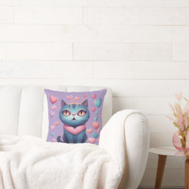 Almofada Gato Azul Bonito Com Gato De Coração | Kawaii Vale