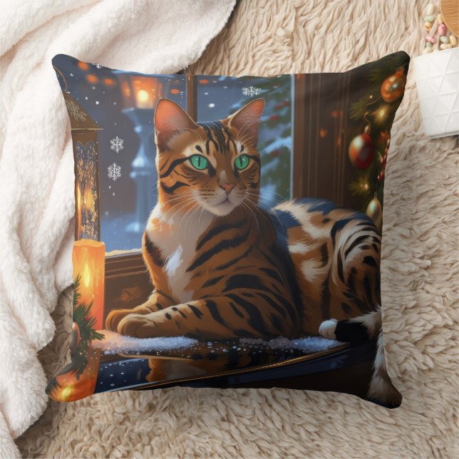 Almofada Gato Bengal com Luzes de Natal Feriado (Cobertor)