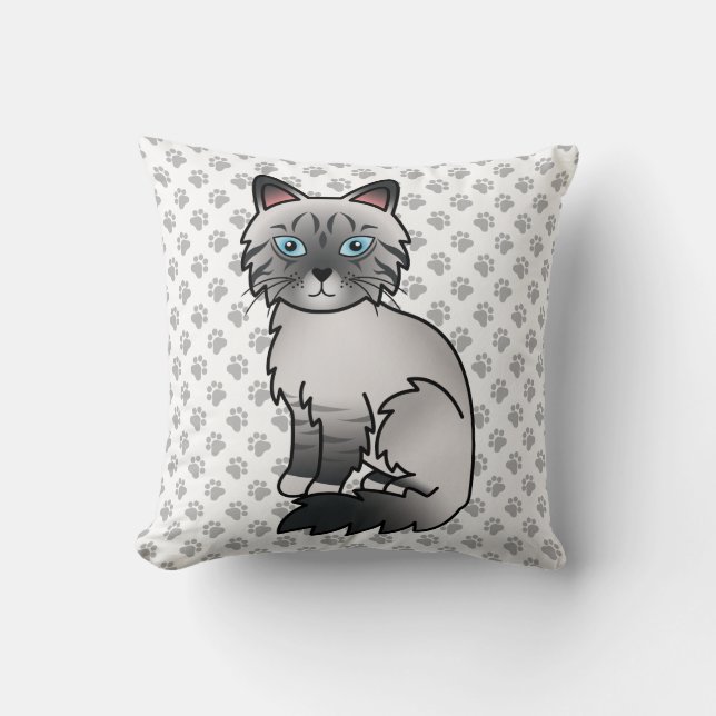 Almofada Gato Birman / Ragdoll Tabby de Pontos Azuis Fofo & (Frente)