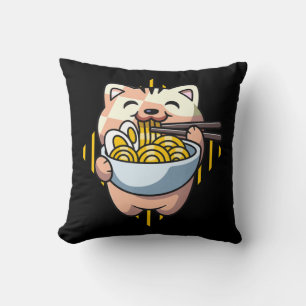 Almofada gato boba come ramen anime kawaii neko bebendo