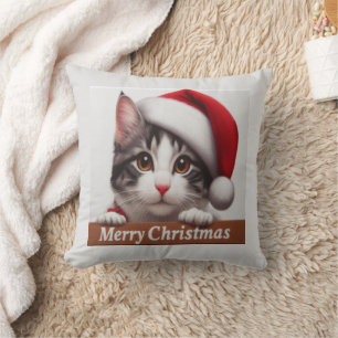 Almofada Gato Bobtail japonês de Natal, Gatinho Papai noel