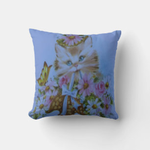 Almofada Gato Bonito ama azul claro e rosa