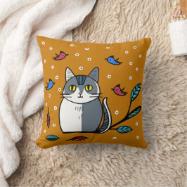 Almofada Gato bonito com pássaros