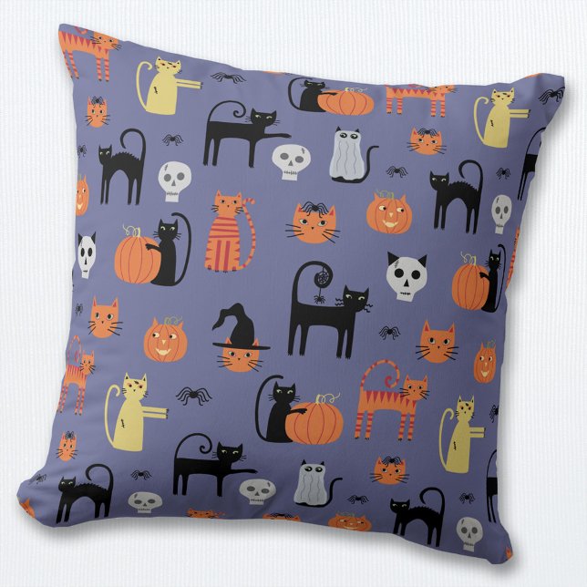 Almofada Gato Bonito de Halloween Spooky (Cute Halloween Cat throw pillow)
