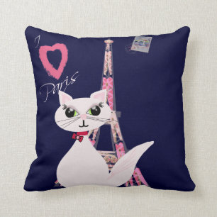Almofada Gato bonito de Paris do amor de I