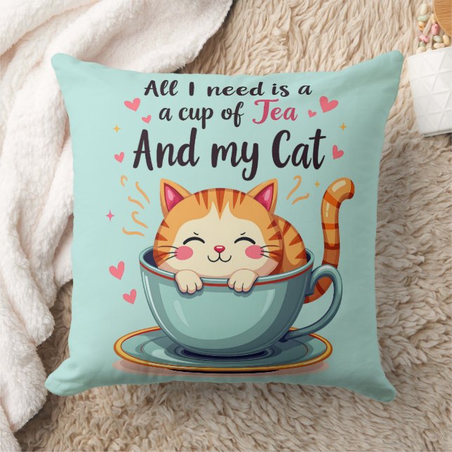 Almofada Gato bonito em Teacup Kawaii Cozy Art (Cobertor)