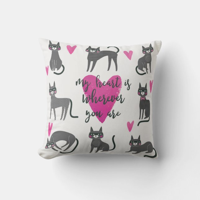 Almofada Gato bonito: ilustração com cartazes de amor. (Frente)