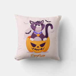 Almofada Gato Bonito na Pumpkin Spooky e Morcegos de Hallow